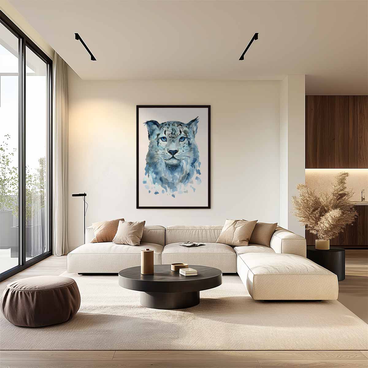 Blauwe Sneeuwluipaard Kunst Kunstwerk-canvas-dibond-plexiglas-wanddecoratie-WallArtistic