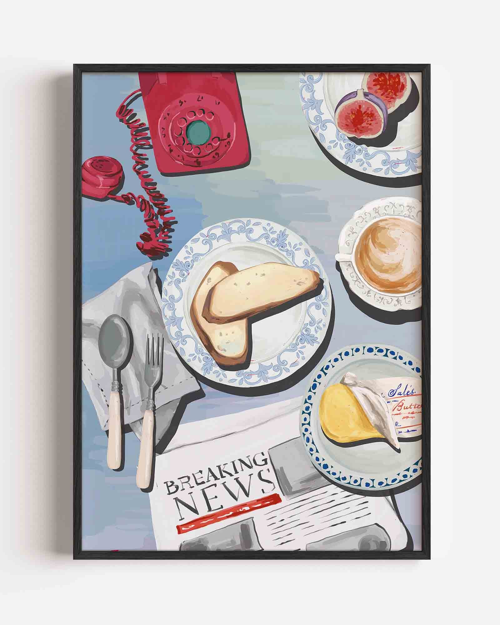Ontbijttafel met telefoon Poster