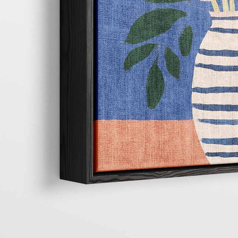 Stralende Bloemen in Gestreepte Vaas Kunstwerk-canvas-dibond-plexiglas-wanddecoratie-WallArtistic