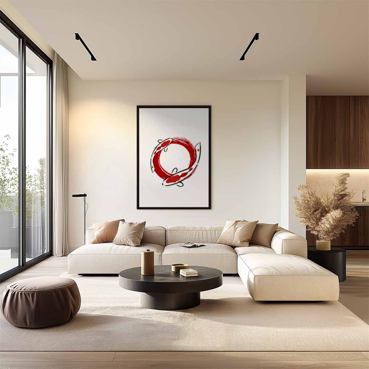 Krachtige Koi Cirkel Kunstwerk-canvas-dibond-plexiglas-wanddecoratie-WallArtistic