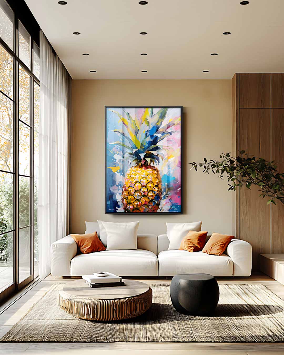 Kleurrijke Ananas Explosion Kunstwerk-canvas-dibond-plexiglas-wanddecoratie-WallArtistic