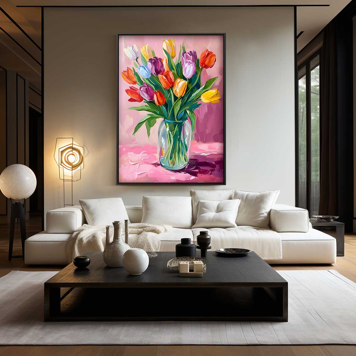 Kleurrijk Tulpenboeket Kunstwerk-canvas-dibond-plexiglas-wanddecoratie-WallArtistic