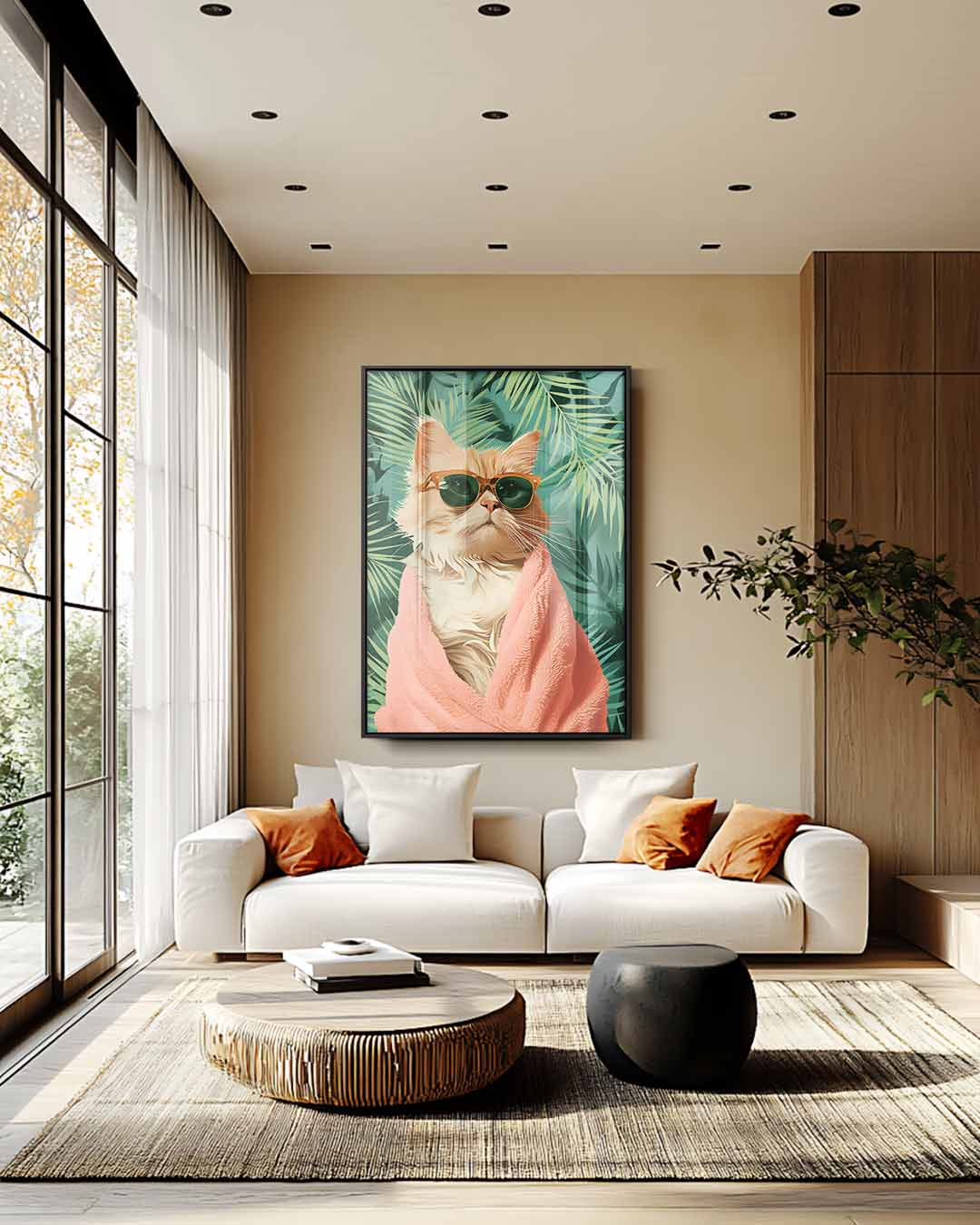 Trendy Kat met Zonnebril Kunstwerk-canvas-dibond-plexiglas-wanddecoratie-WallArtistic