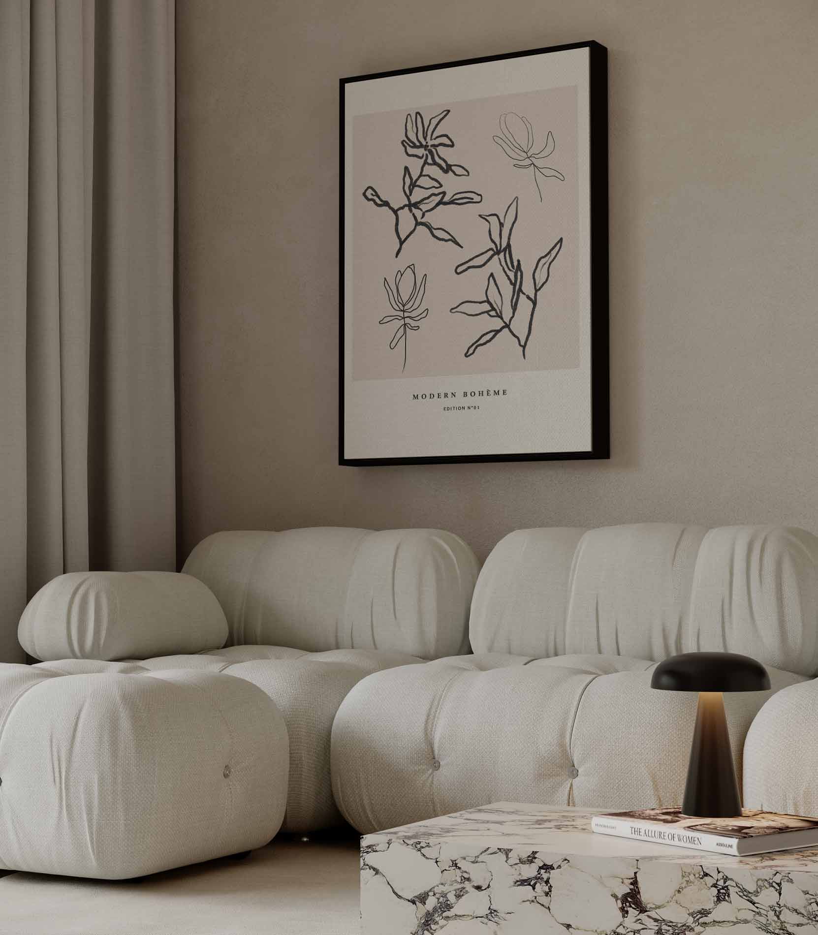 Moderne Boho Lijntekening Bloemen Kunstwerk-canvas-dibond-plexiglas-wanddecoratie-WallArtistic