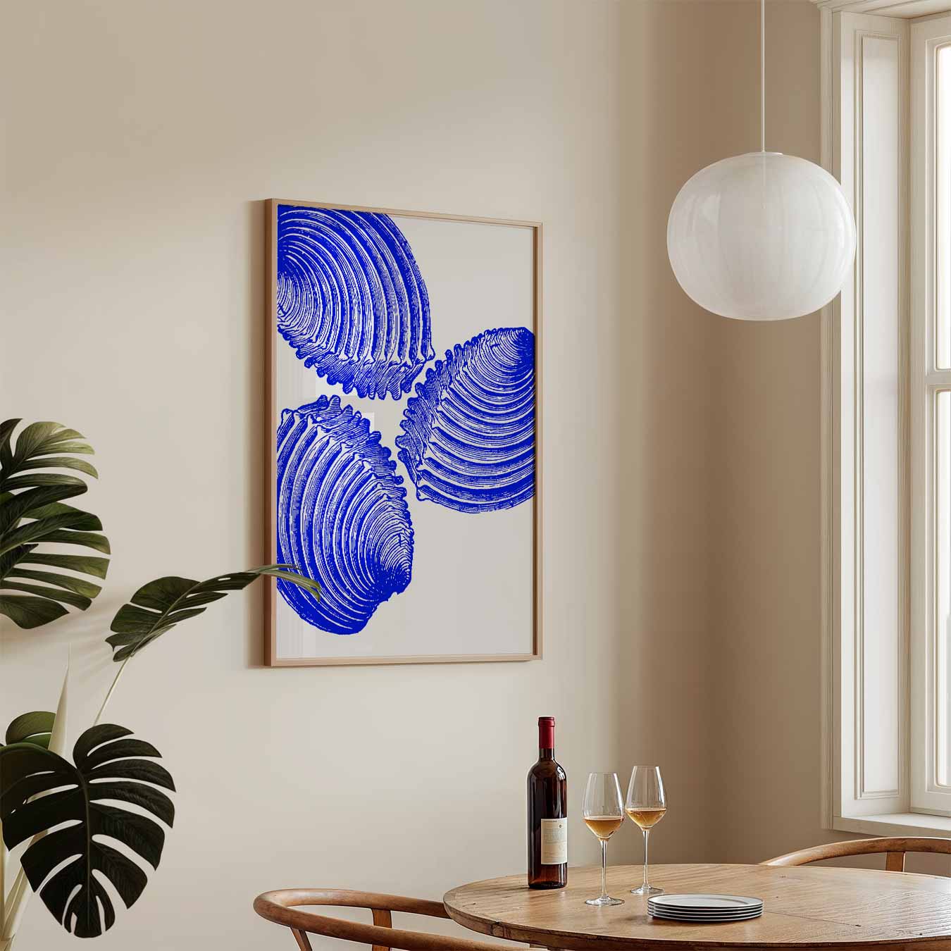 Moderne Blauwe Schelpenkunst Poster
