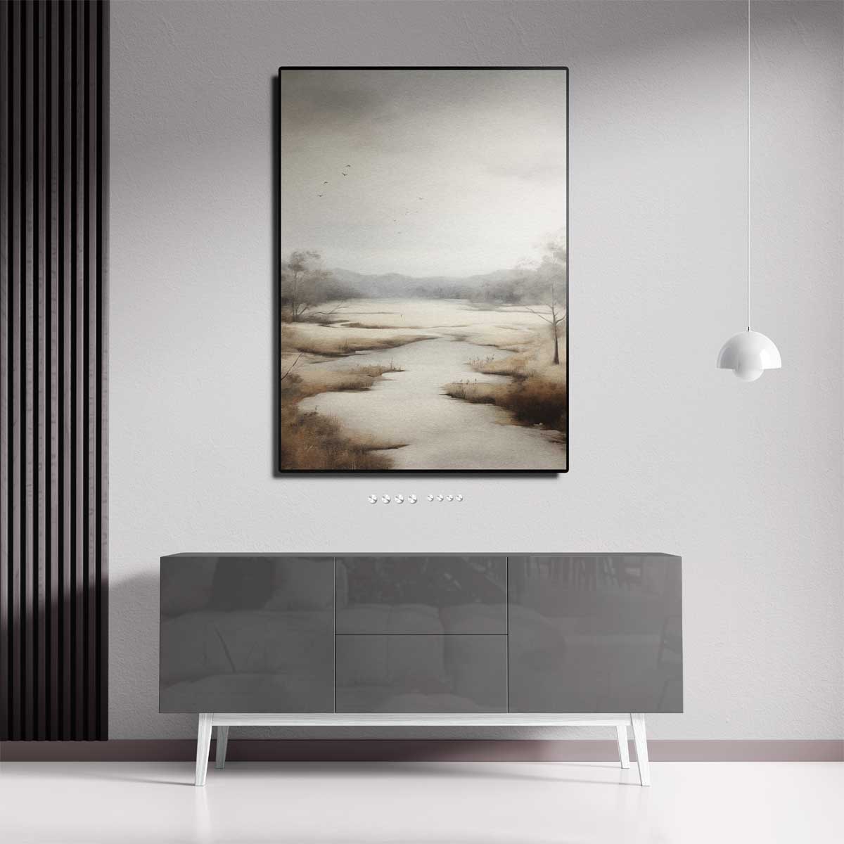 Rustige Waterlandschap in Zacht Tinten Kunstwerk-canvas-dibond-plexiglas-wanddecoratie-WallArtistic