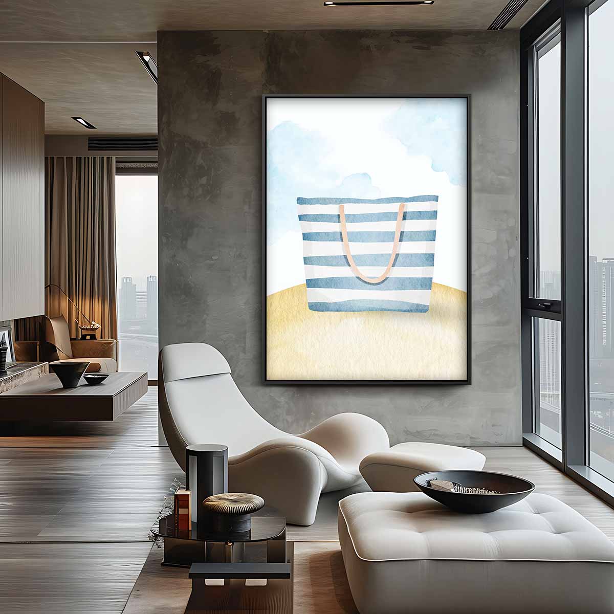 Strandtas Illustratie Kunstwerk-canvas-dibond-plexiglas-wanddecoratie-WallArtistic