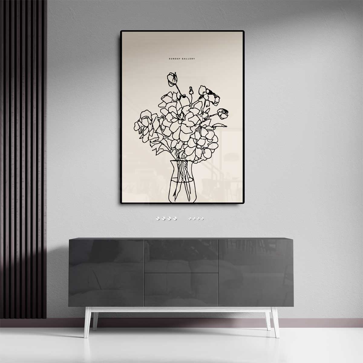 Bloemen in Lijntekening Kunstwerk-canvas-dibond-plexiglas-wanddecoratie-WallArtistic