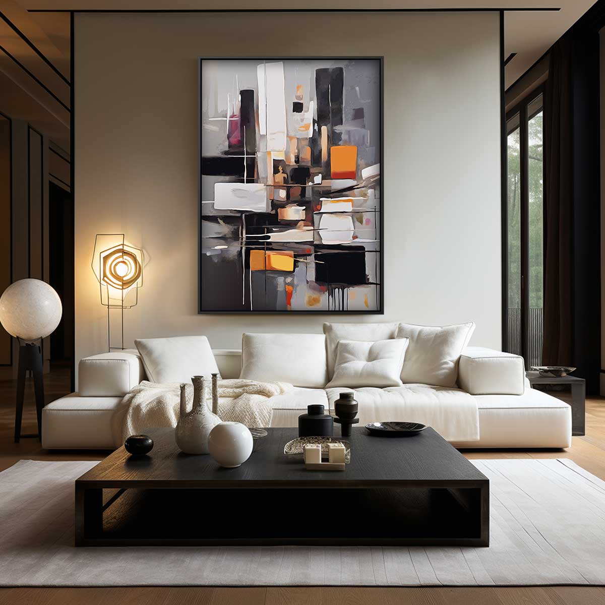 Abstract Stadsleven Schilderij Kunstwerk-canvas-dibond-plexiglas-wanddecoratie-WallArtistic