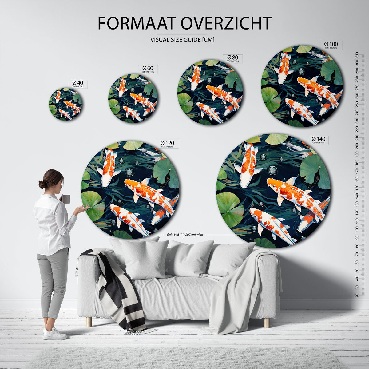 Koi vissen en waterlelies Muurcirkel