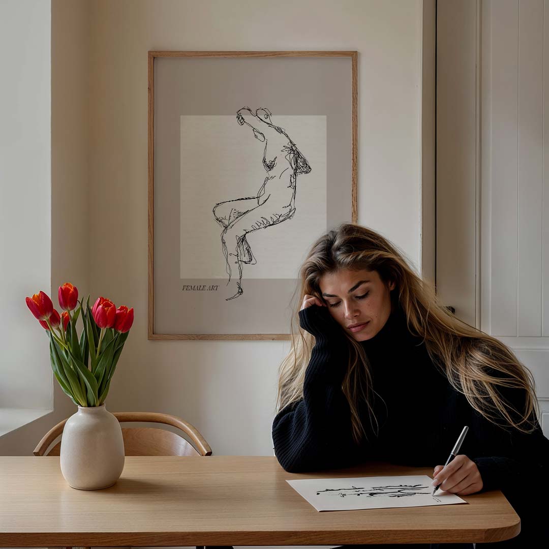 Elegante Vrouwelijke Lijnkunst Poster-WallArtistic