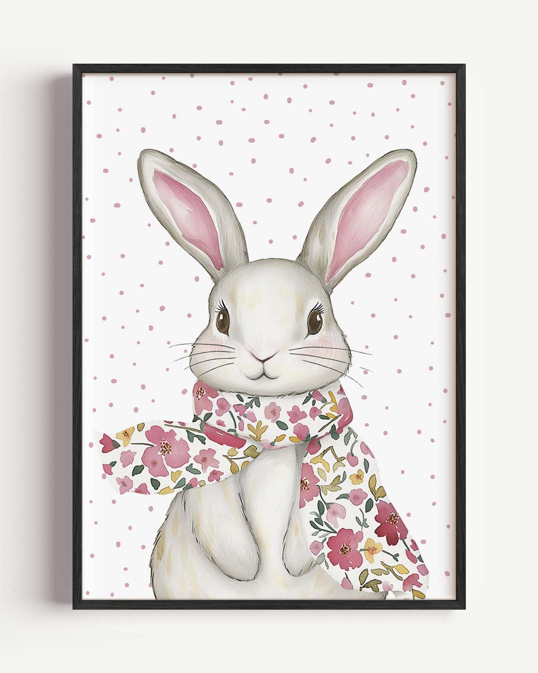 Schattige Konijnenposter met Bloemensjaal Poster-WallArtistic