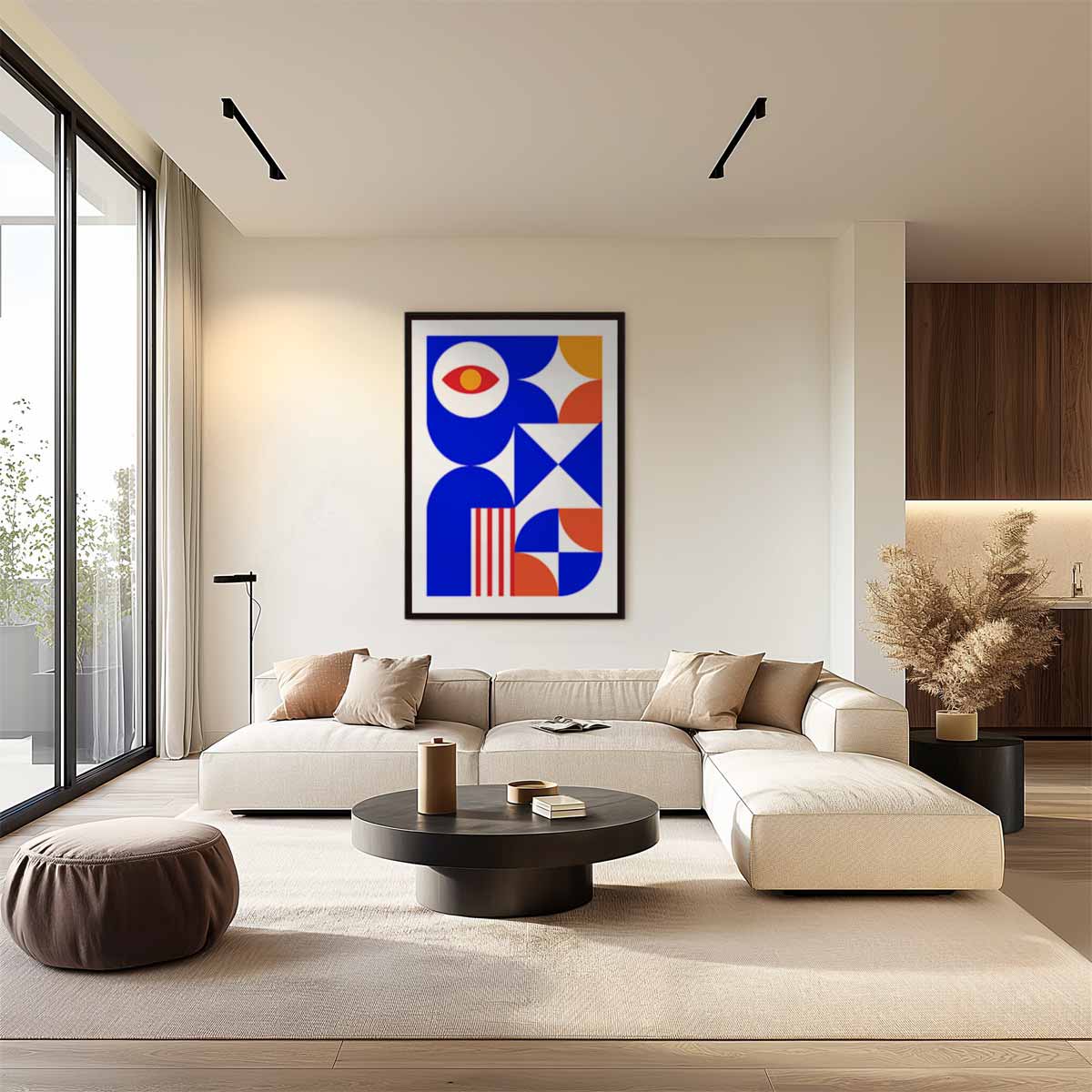 Geometric Vibes in Blauw Kunstwerk-canvas-dibond-plexiglas-wanddecoratie-WallArtistic