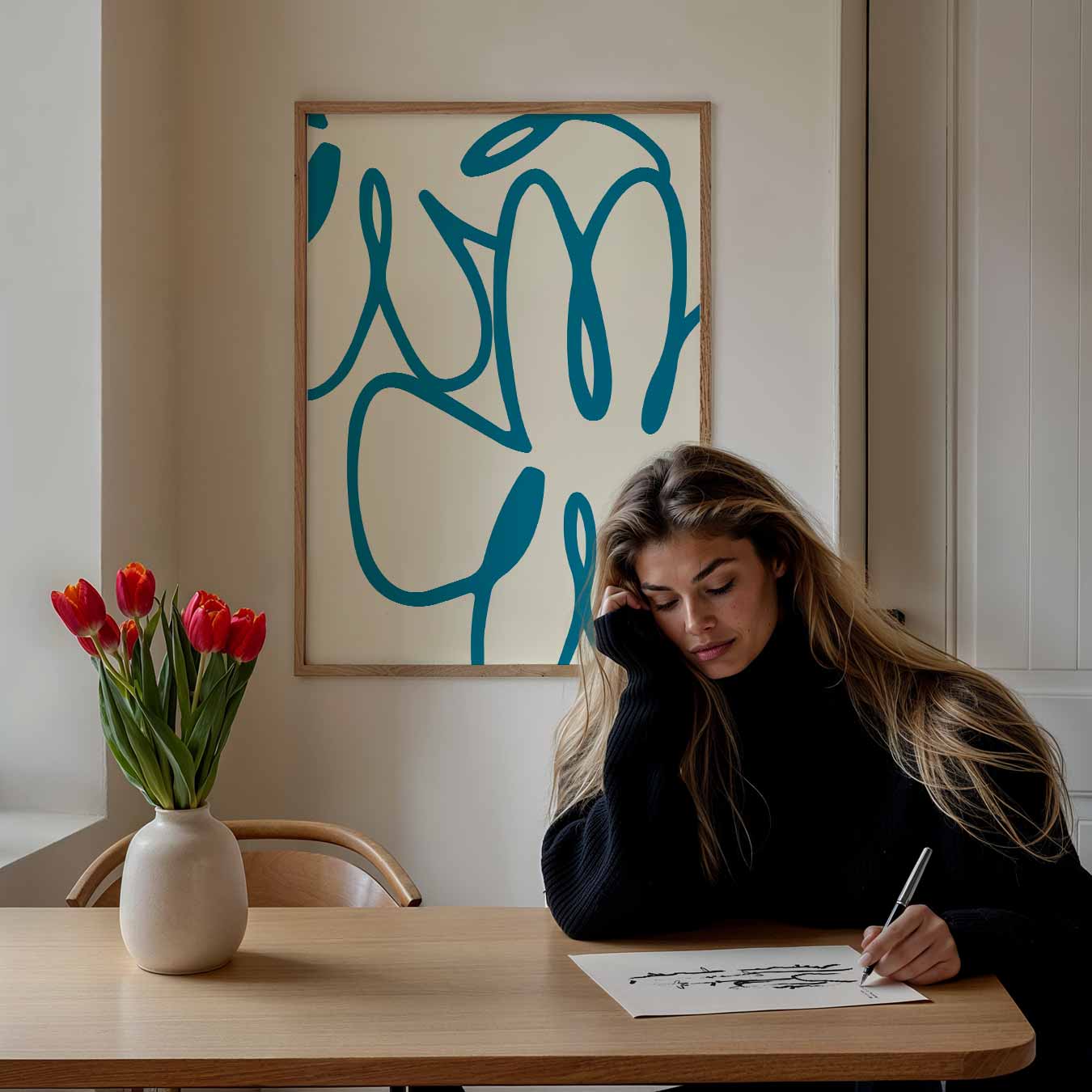 Abstracte Blauwe Bloem Poster-WallArtistic