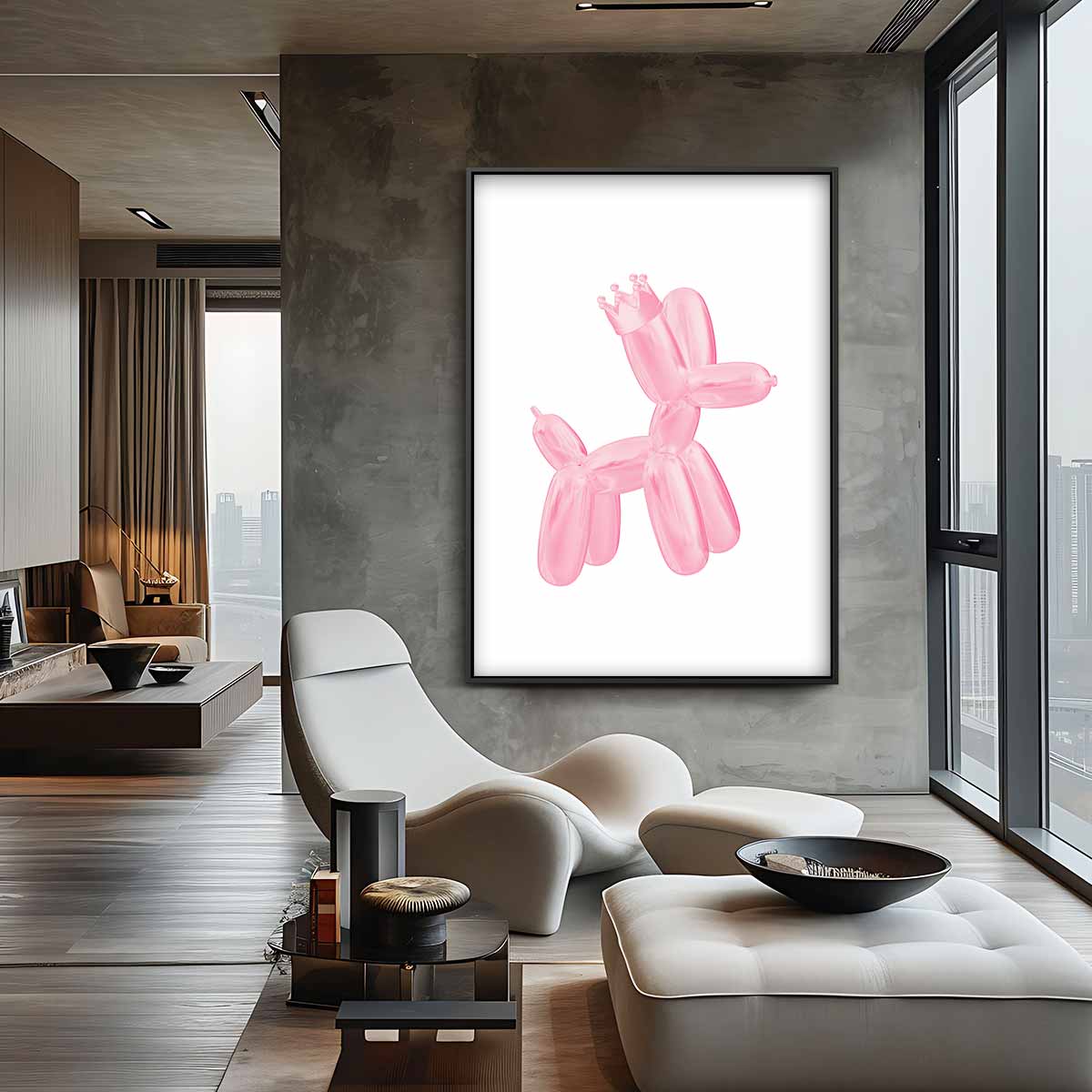 Koninklijke Ballonnenhond in Roze Kunstwerk-canvas-dibond-plexiglas-wanddecoratie-WallArtistic