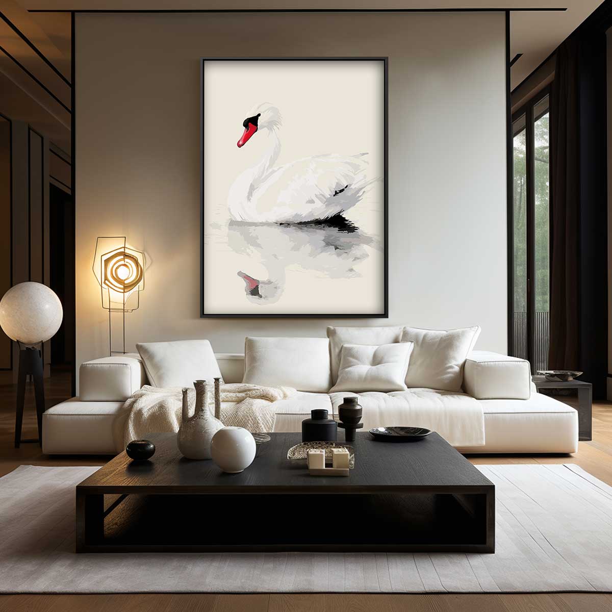 Elegante Zwaan Reflectie Kunstwerk-canvas-dibond-plexiglas-wanddecoratie-WallArtistic