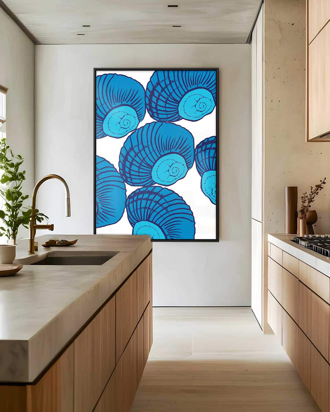 Blauw Gedraaid Schelpenkunstwerk Kunstwerk-canvas-dibond-plexiglas-wanddecoratie-WallArtistic
