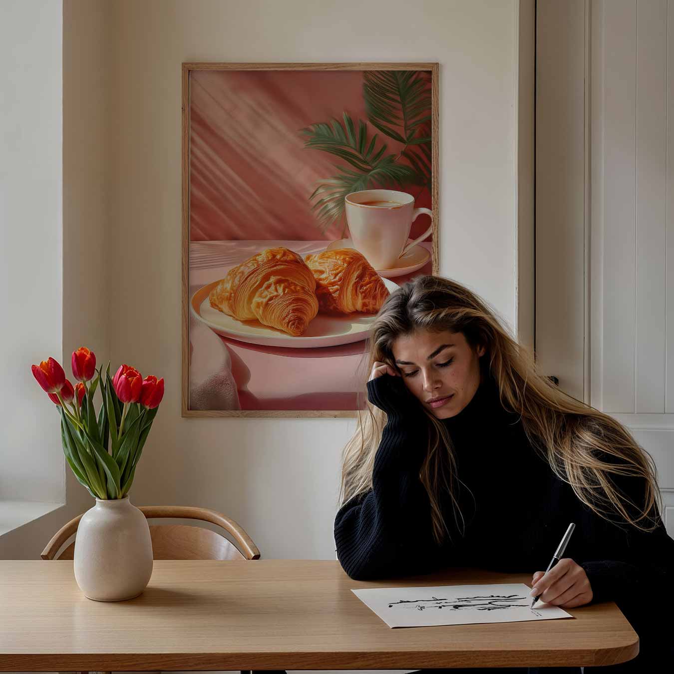 Ontspan met Croissants en Koffie Poster