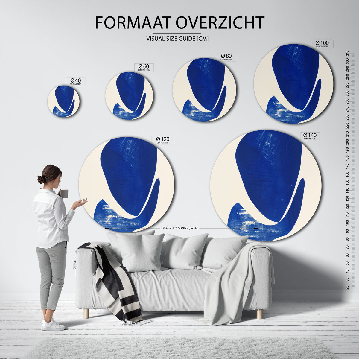 Abstracte blauwe vormen Muurcirkel