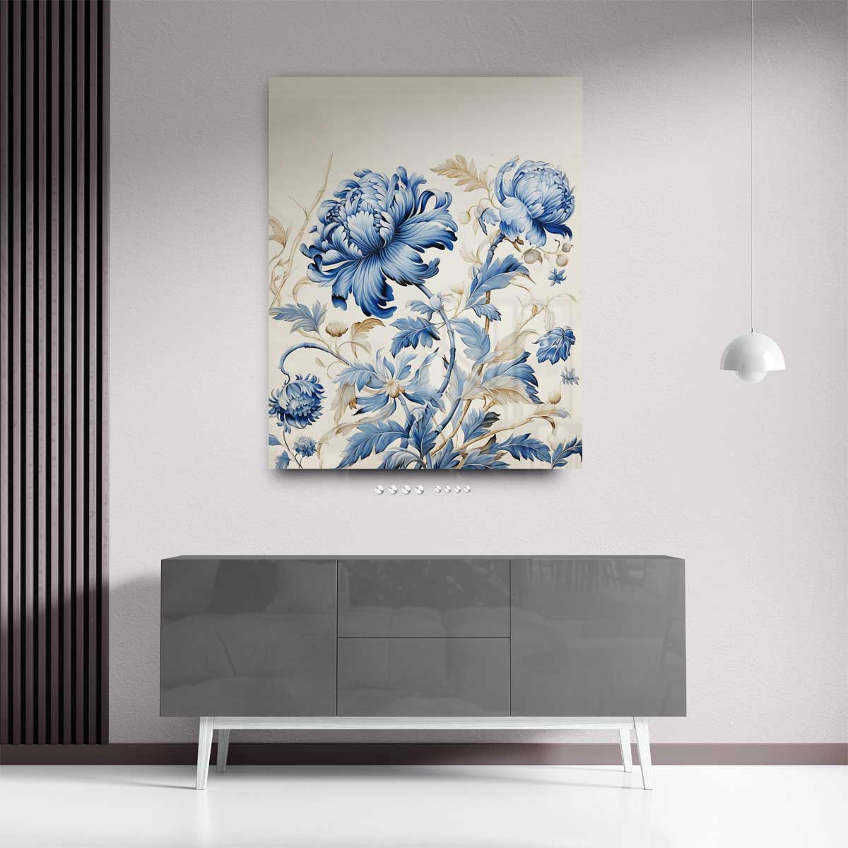 Blauwe Bloemendroom Kunstwerk-canvas-dibond-plexiglas-wanddecoratie-WallArtistic