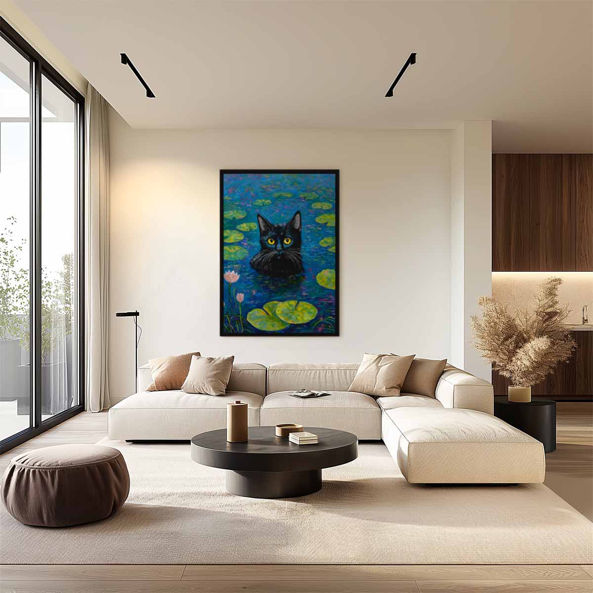 Kat in de Waterlelies Kunstwerk-canvas-dibond-plexiglas-wanddecoratie-WallArtistic