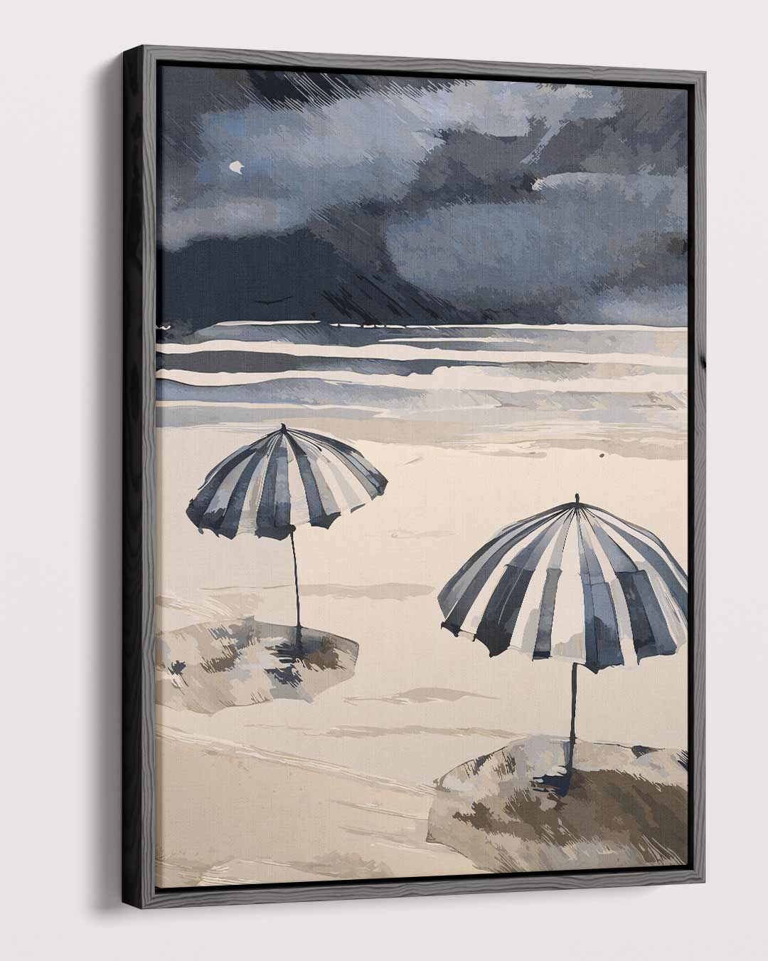 Strandparaplu's in Windstorm Kunstwerk-canvas-dibond-plexiglas-wanddecoratie-WallArtistic