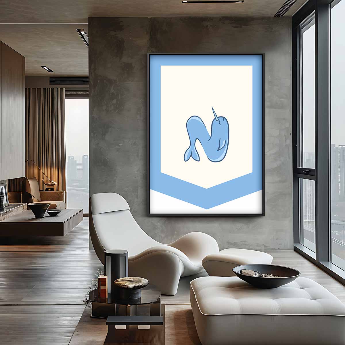 Narwal Illustratie Kunstwerk-canvas-dibond-plexiglas-wanddecoratie-WallArtistic