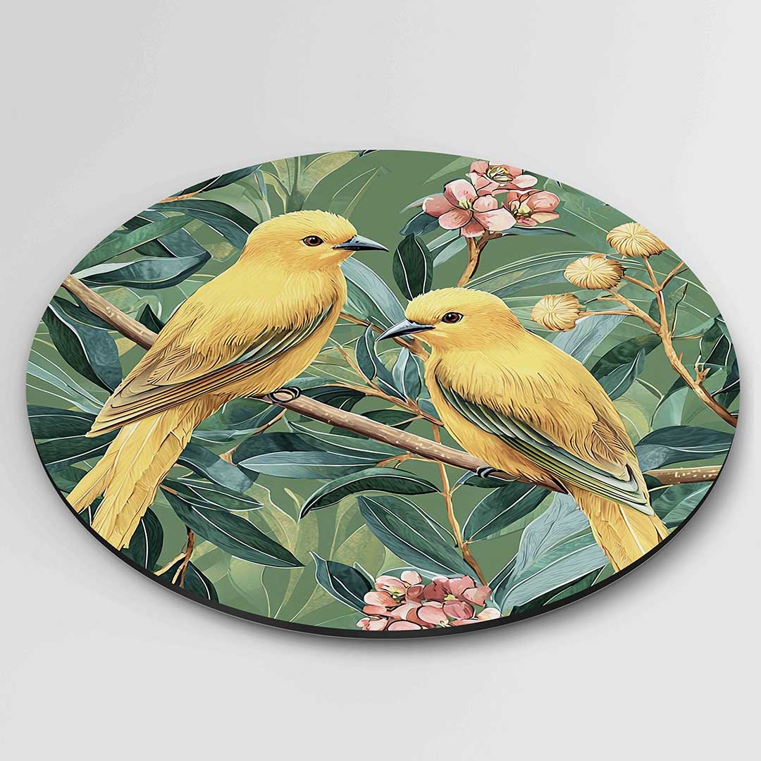 Gele vogels en bloemen Muurcirkel