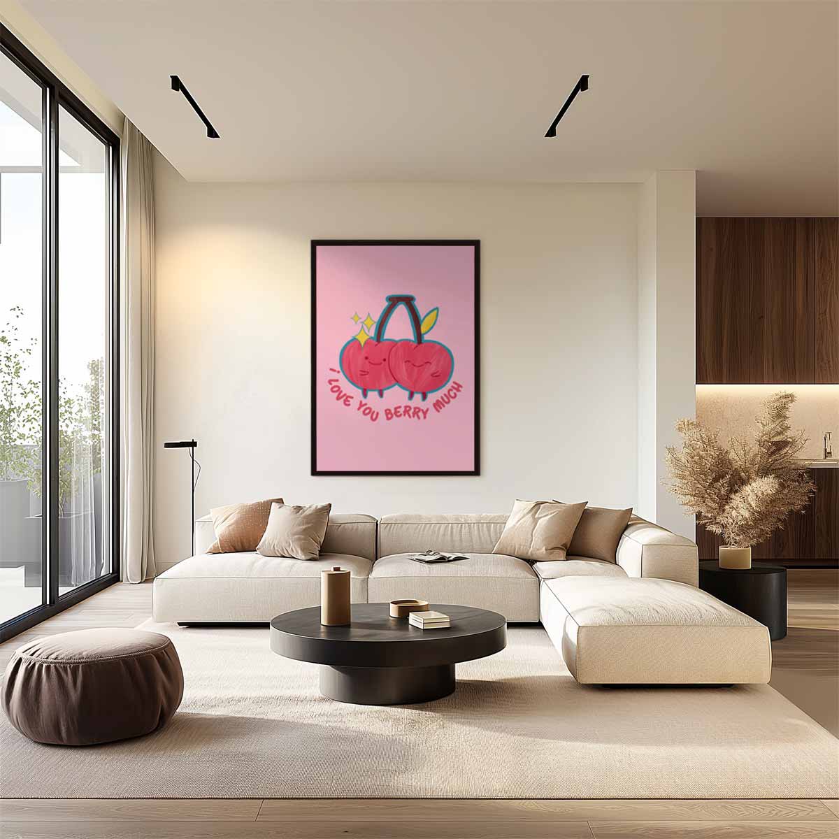 Liefdevolle Kersen Illustratie Kunstwerk-canvas-dibond-plexiglas-wanddecoratie-WallArtistic