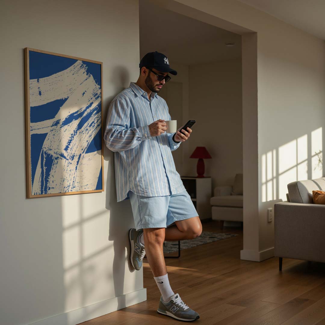 Blauwe Abstracte Borstelstreken Poster-WallArtistic