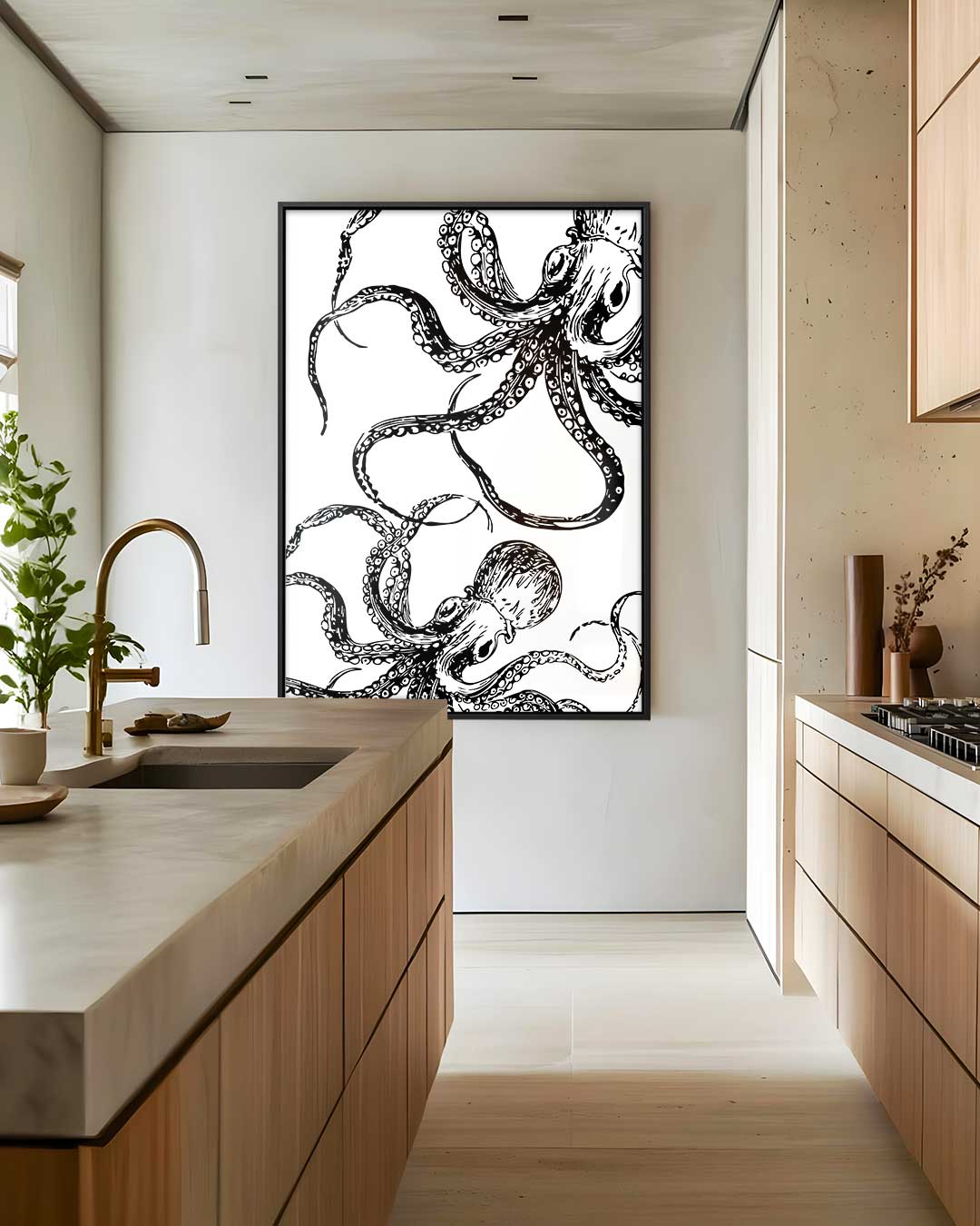 Mystieke Octopus Illustratie Kunstwerk-canvas-dibond-plexiglas-wanddecoratie-WallArtistic