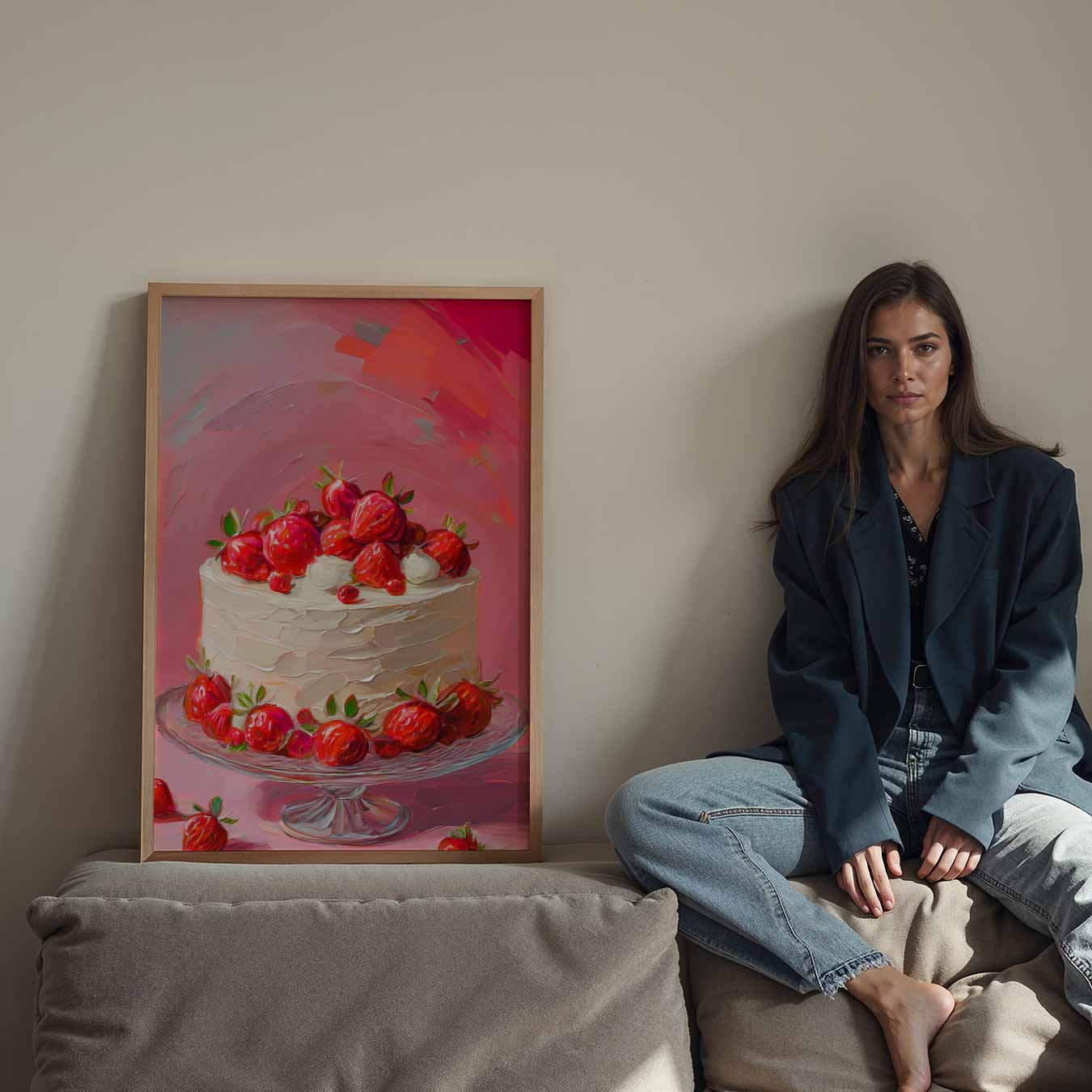 Zomerse Aardbeientaart Kunstposter-WallArtistic