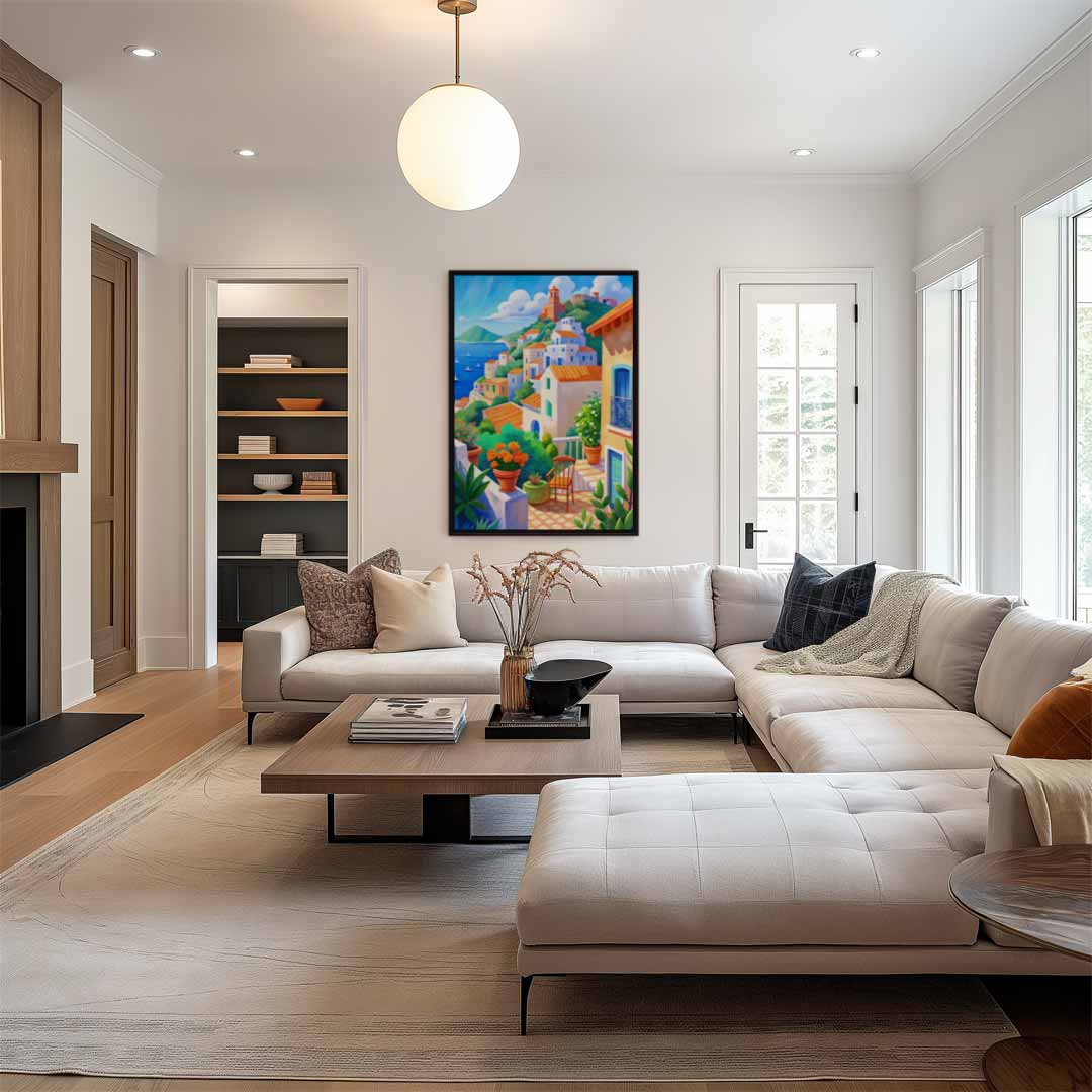 Zonnige Mediterrane Terras Kunstwerk-canvas-dibond-plexiglas-wanddecoratie-WallArtistic