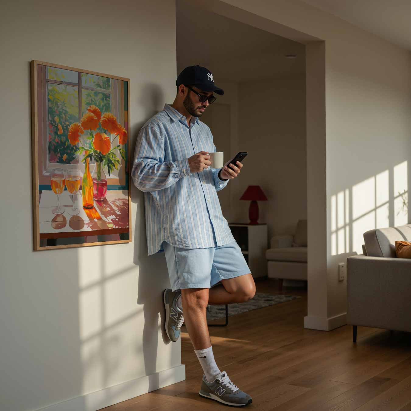 Zonnige Bloemen en Rosé Poster-WallArtistic