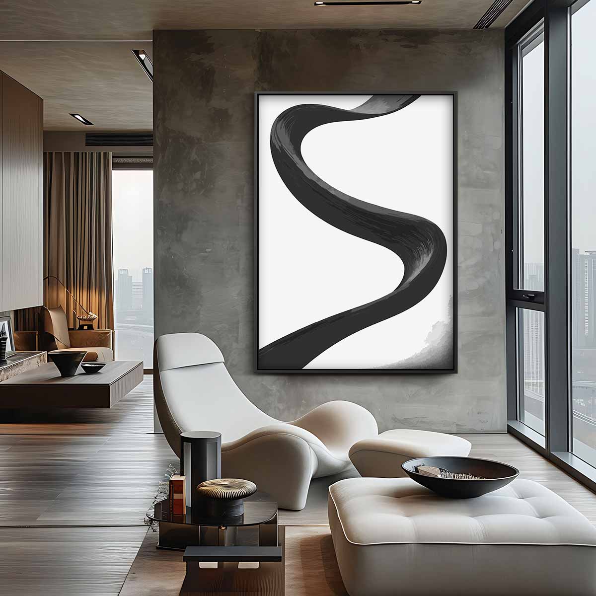 Zwarte Slang Beweging Kunstwerk-canvas-dibond-plexiglas-wanddecoratie-WallArtistic
