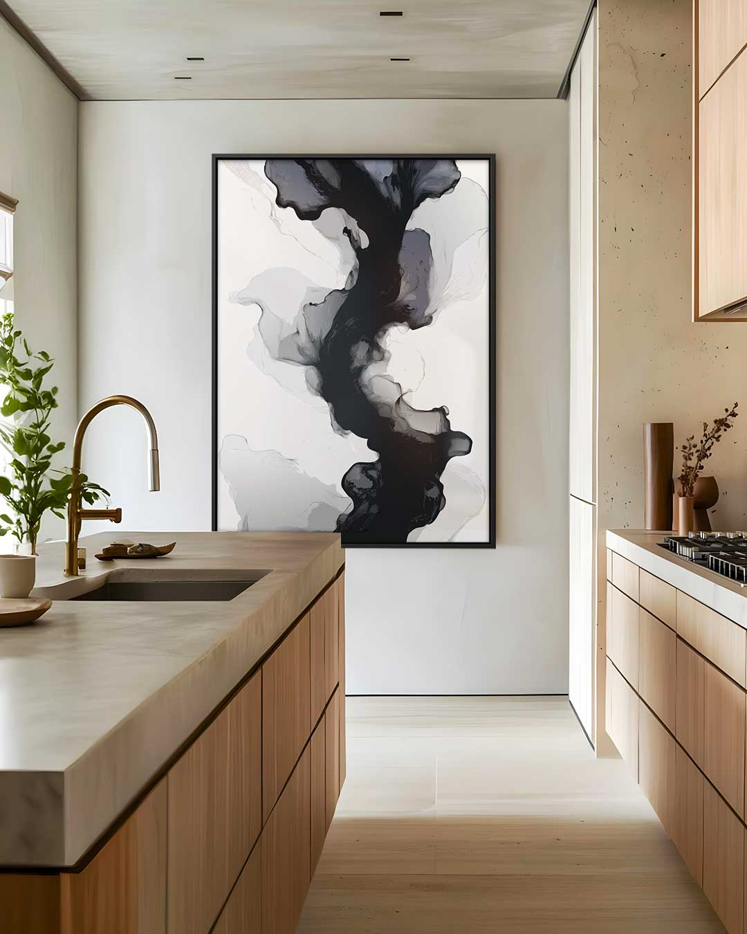 Abstracte Grijs-zwarte Stroming Kunstwerk-canvas-dibond-plexiglas-wanddecoratie-WallArtistic