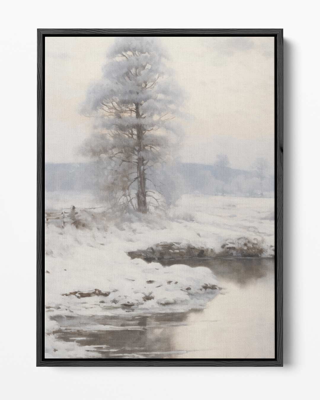 Winterlandschap met Sneeuw en Vijver Kunstwerk-canvas-dibond-plexiglas-wanddecoratie-WallArtistic