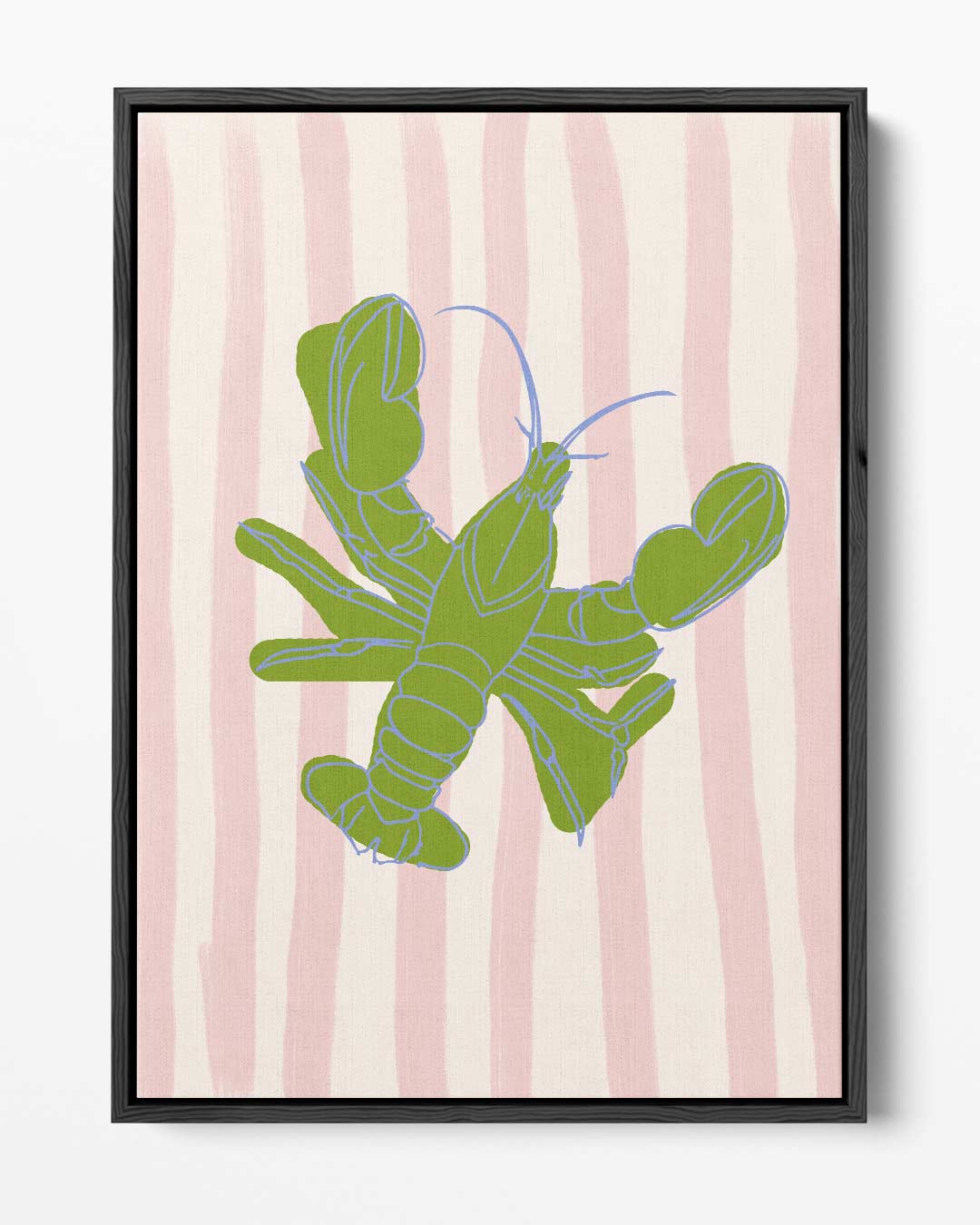 Groene Kreeft op Strepen Kunstwerk-canvas-dibond-plexiglas-wanddecoratie-WallArtistic