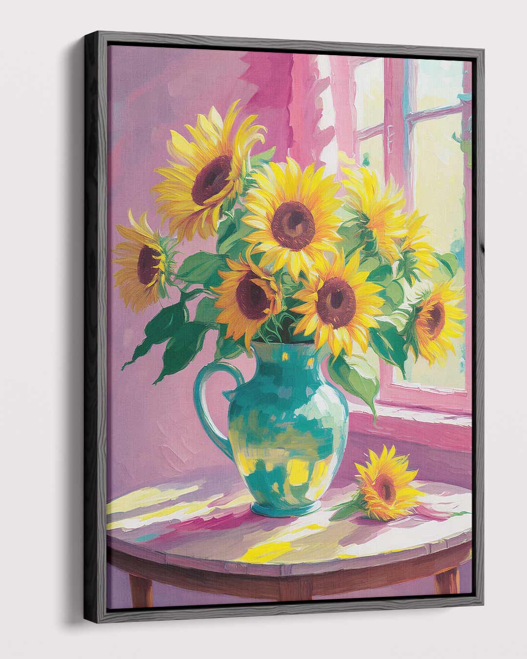Stralende Zonnebloemen in Vaas Kunstwerk-canvas-dibond-plexiglas-wanddecoratie-WallArtistic