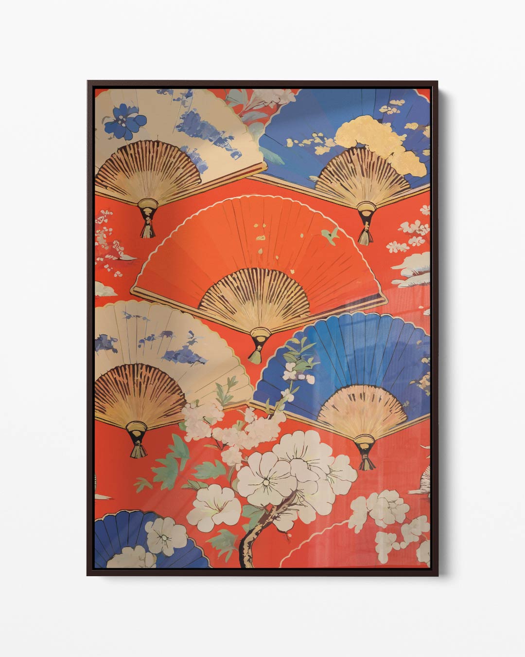 Kleurrijke Waaiers en Bloemen Kunstwerk-canvas-dibond-plexiglas-wanddecoratie-WallArtistic