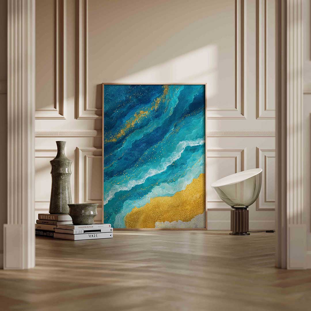 Golvende blauwe en gouden Poster