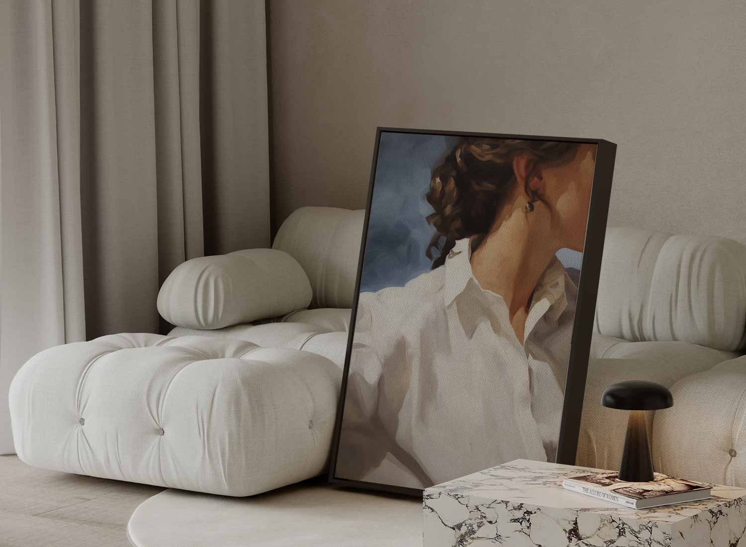 Zacht Portret met Witte Blouse Kunstwerk-canvas-dibond-plexiglas-wanddecoratie-WallArtistic