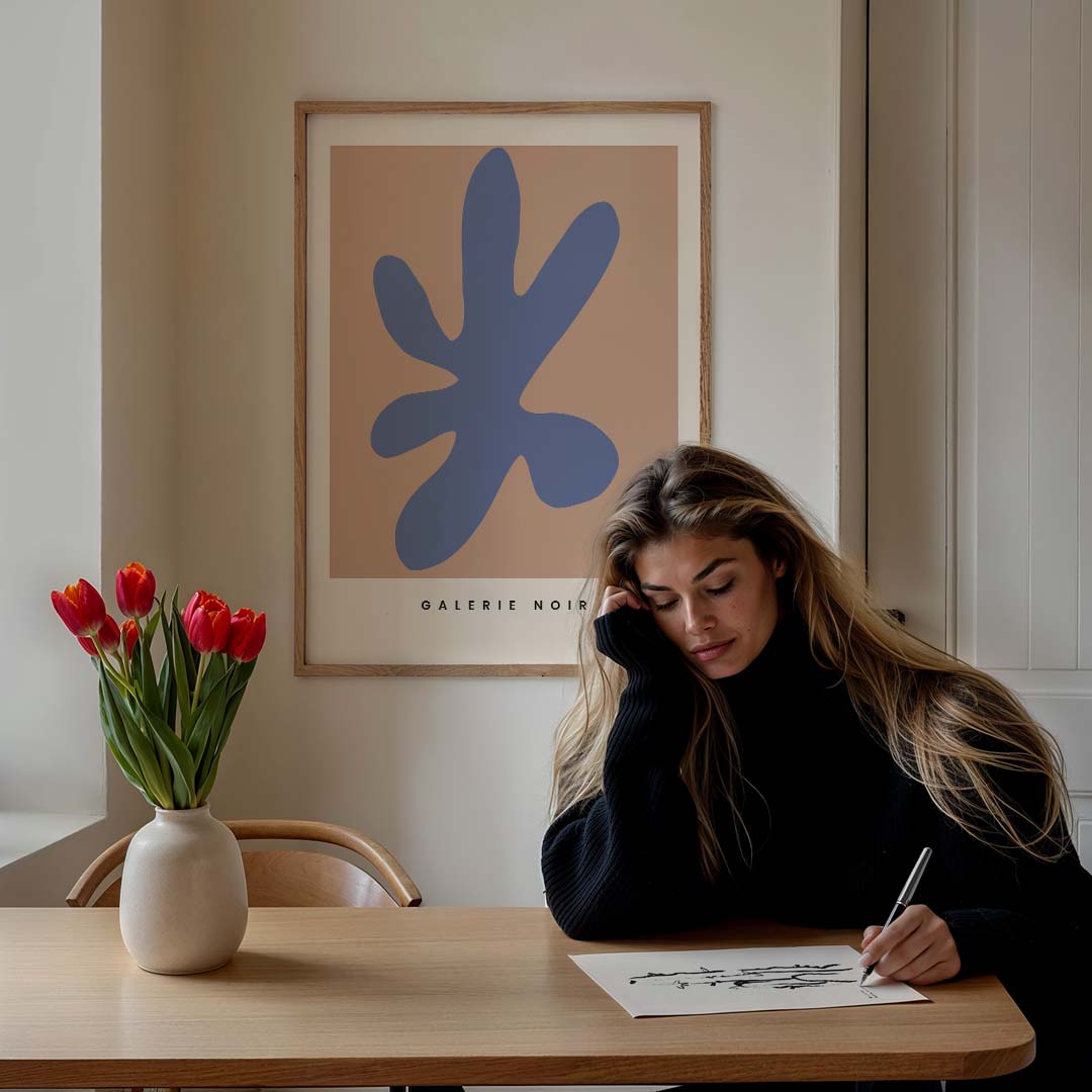 Abstracte Vormen Blauw & Beige Poster-WallArtistic