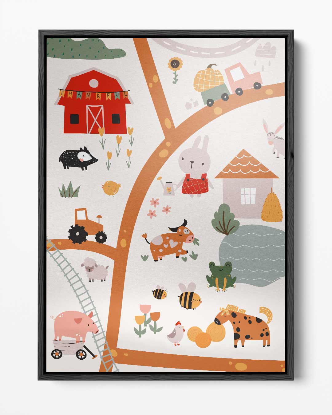 Vrolijke Boerderij Illustratie Kunstwerk-canvas-dibond-plexiglas-wanddecoratie-WallArtistic