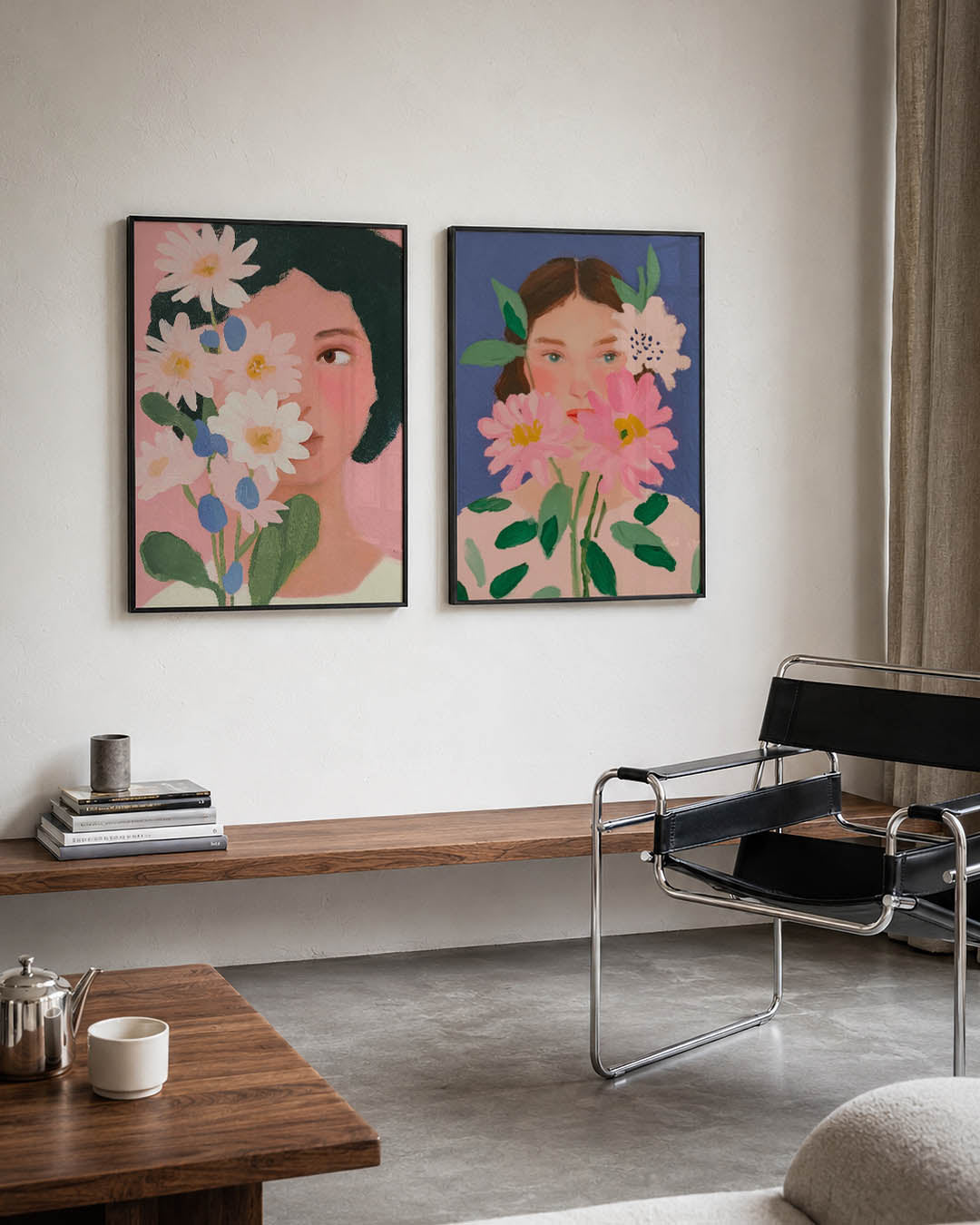 Bloemen en gezicht Posterset