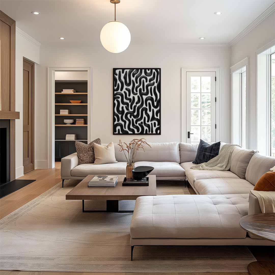 Dynamische Zwarte Stroom Kunstwerk-canvas-dibond-plexiglas-wanddecoratie-WallArtistic