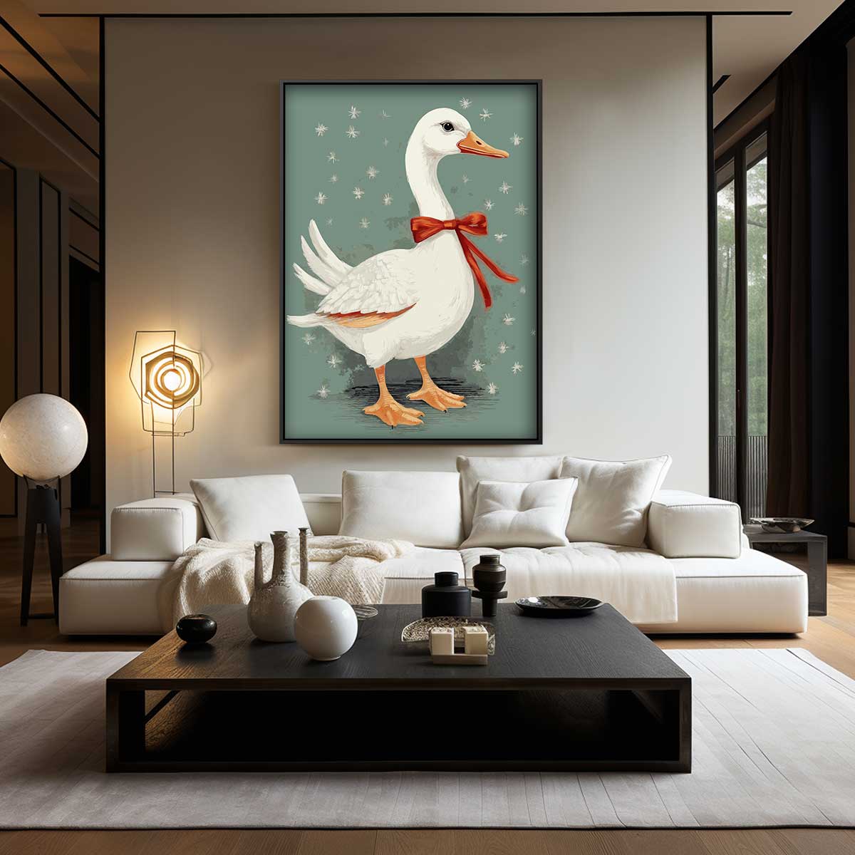 Feeërieke Gans met Strik Kunstwerk-canvas-dibond-plexiglas-wanddecoratie-WallArtistic