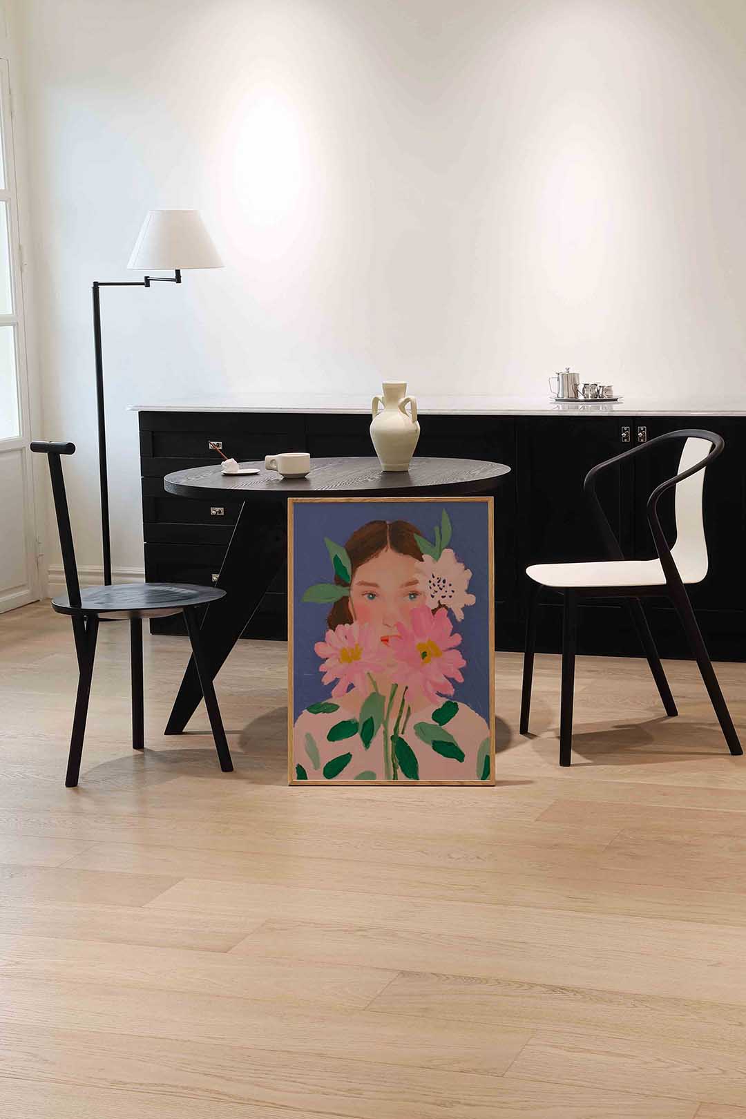 Bloemen en gezicht Poster