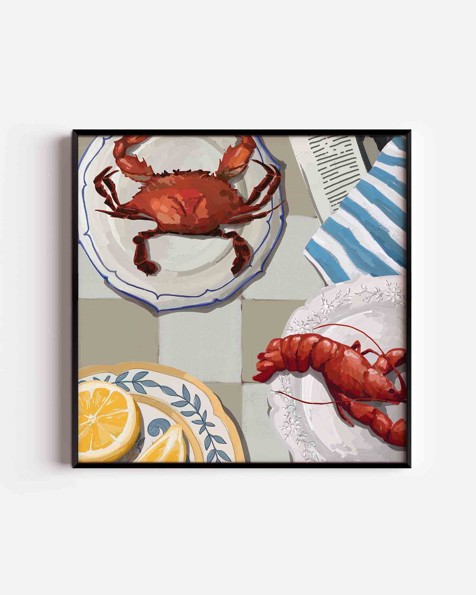 Krab en kreeft op borden Poster