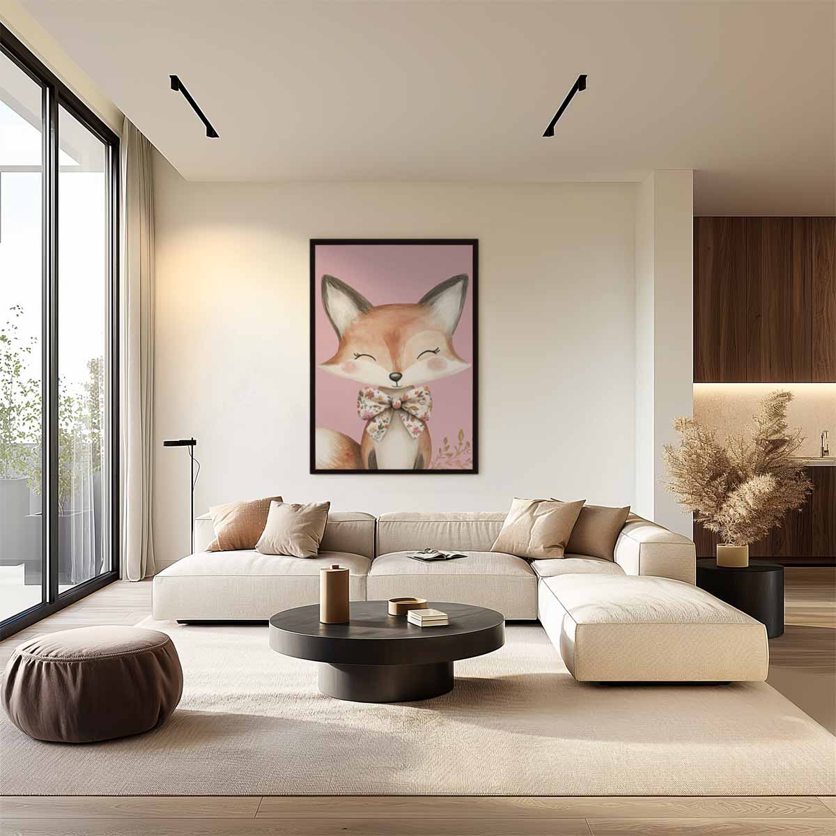 Schattige Vos met Strik Kunstwerk-canvas-dibond-plexiglas-wanddecoratie-WallArtistic